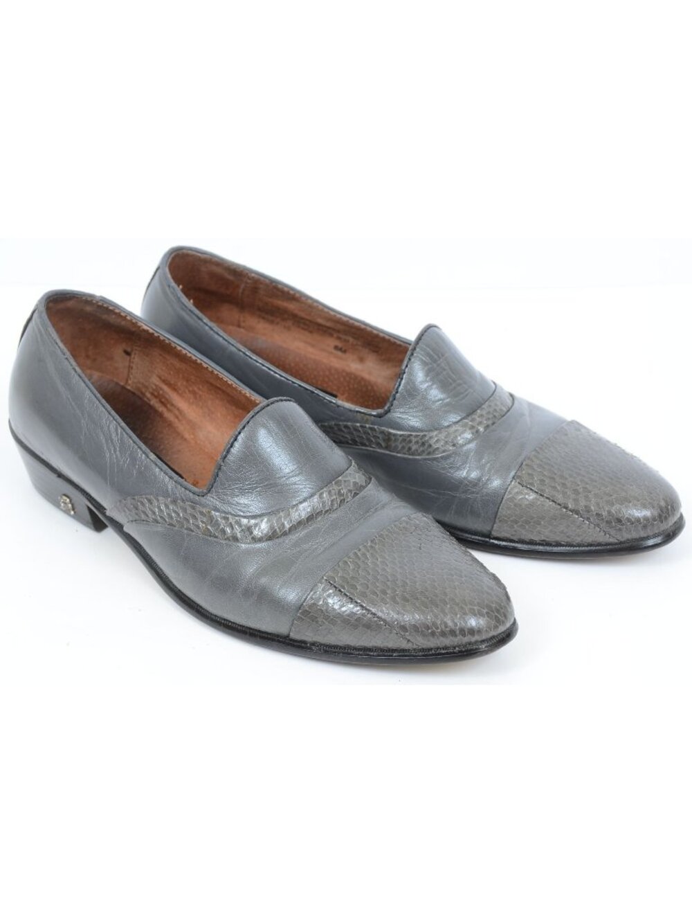 VTG Stacy Adam's Grey Leather Genuine Snake Slip-On Loafer Dressy Mens 8 Wmn 10
